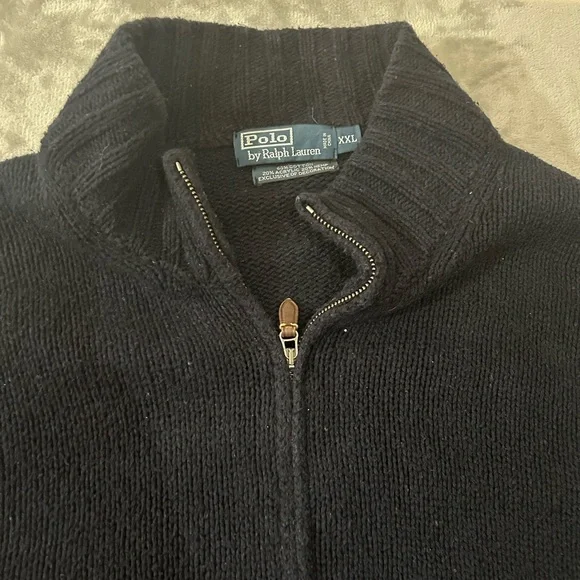 Vintage polo Ralph Lauren double zipper elbow patch cable knit  sweater - Picture 4 of 15